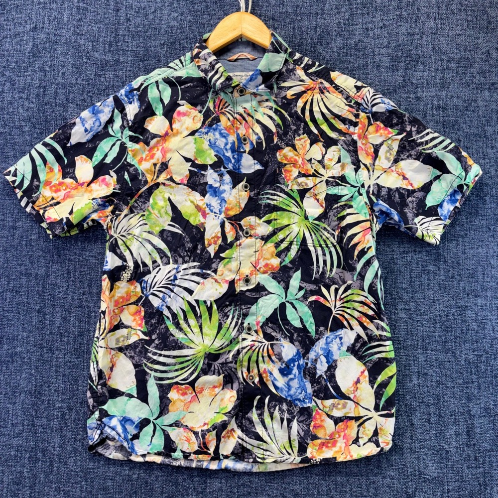 Tommy Bahama Tortola Shirt Mens Medium Multicolor Tencel Cotton Tropical Floral